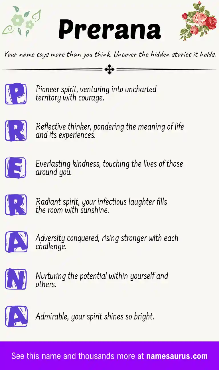 Acrostic poem about Prerana.