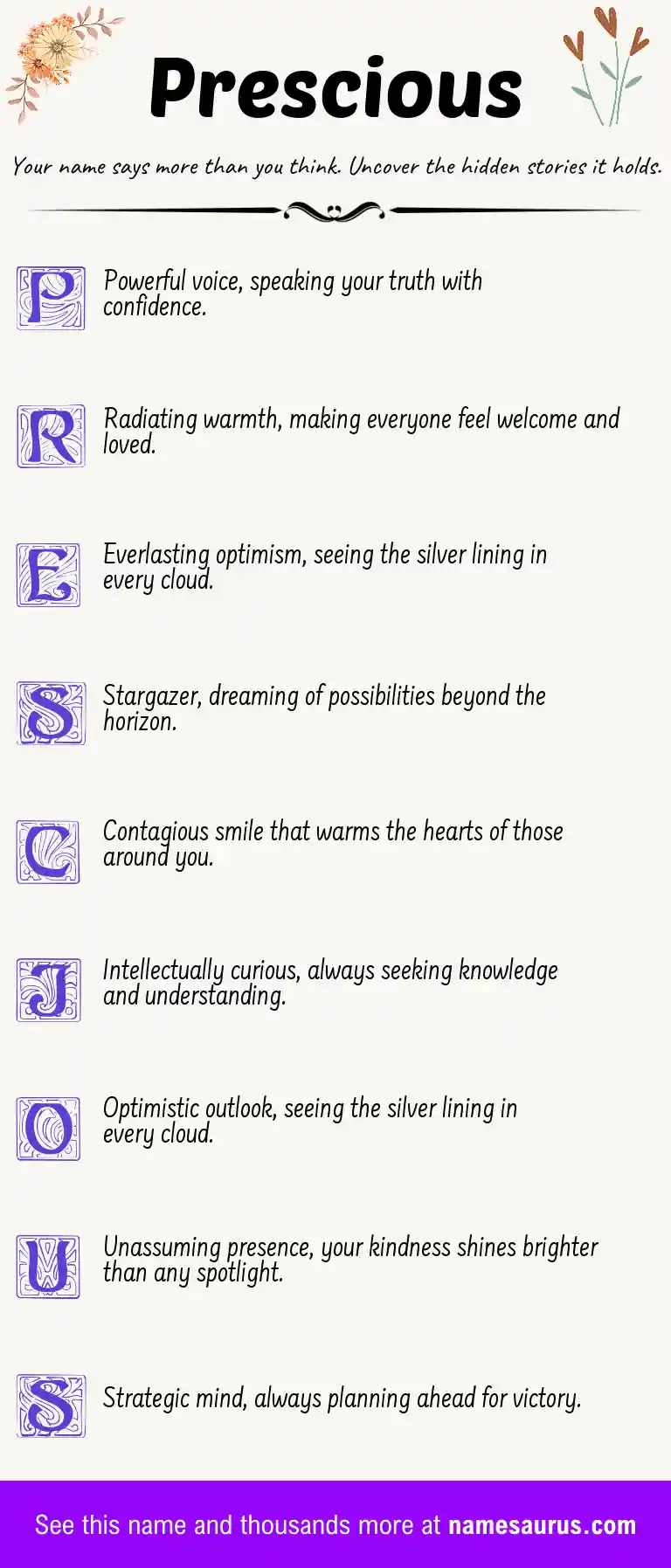 Acrostic poem about Prescious.