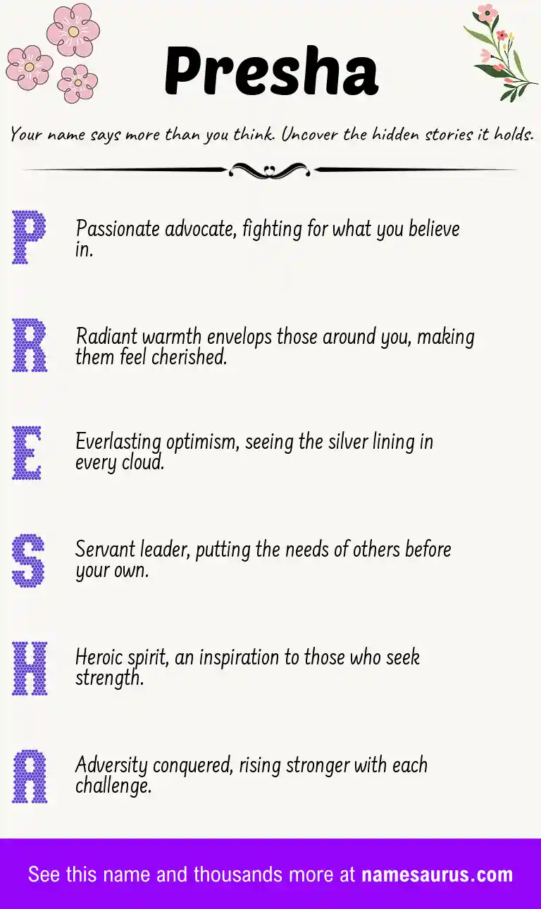 Acrostic poem about Presha.