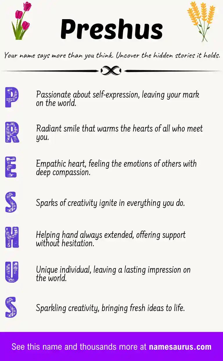 Acrostic poem about Preshus.
