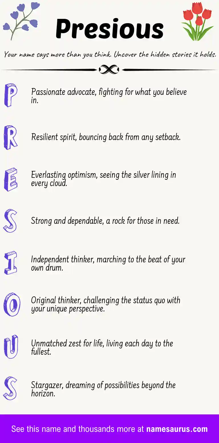 Acrostic poem about Presious.