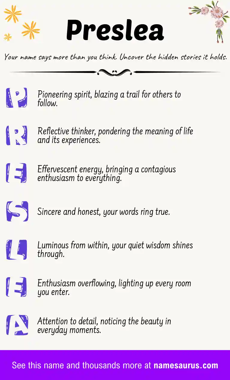 Acrostic poem about Preslea.