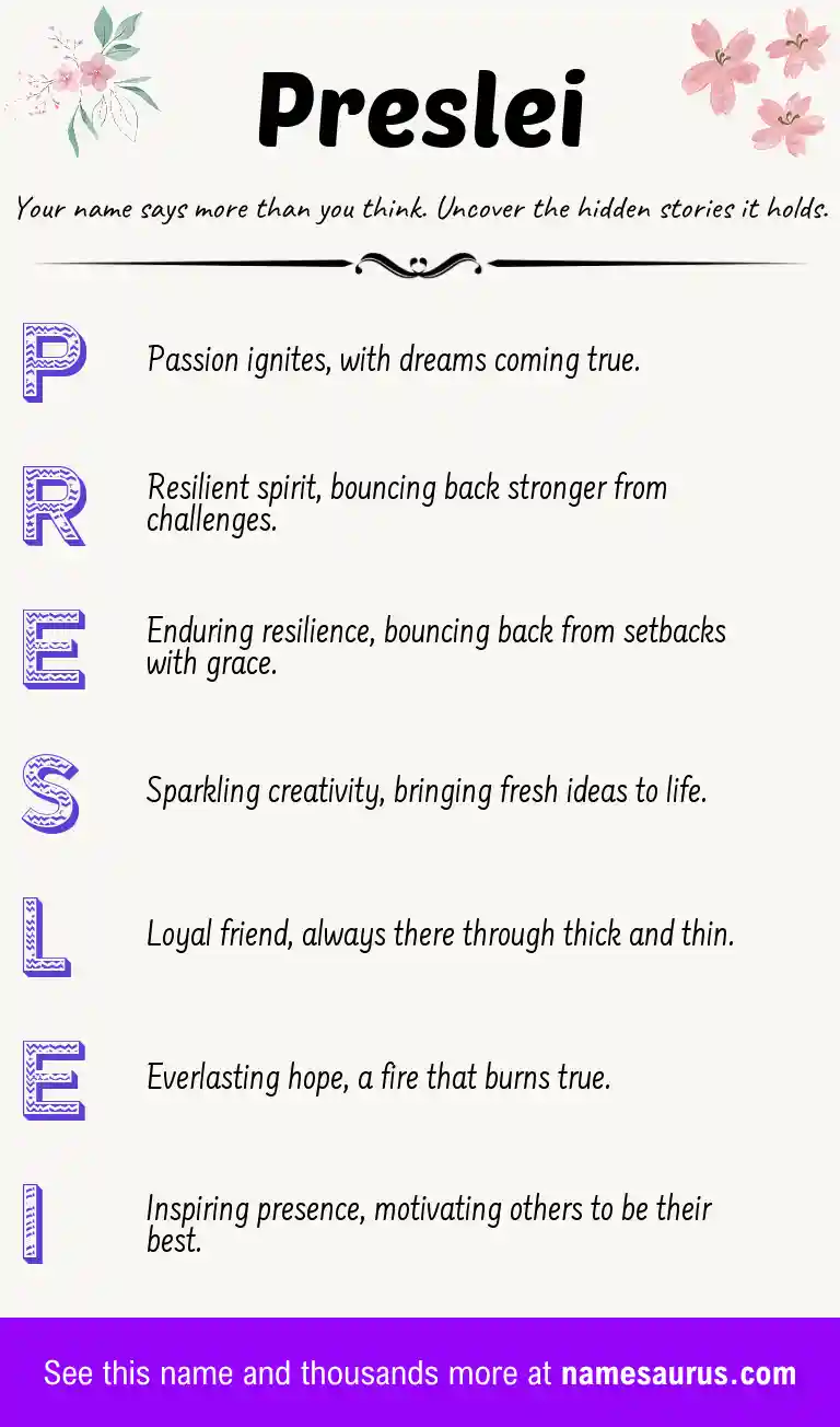 Acrostic poem about Preslei.