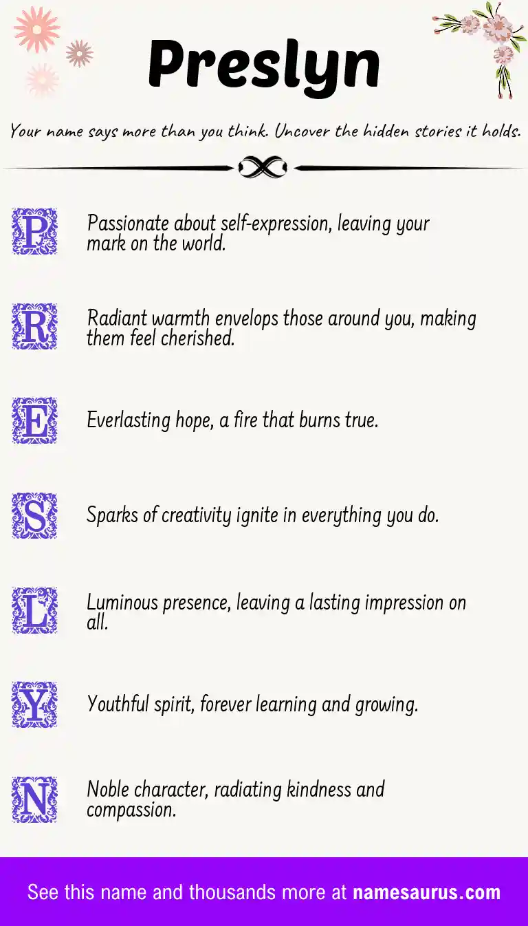 Acrostic poem about Preslyn.