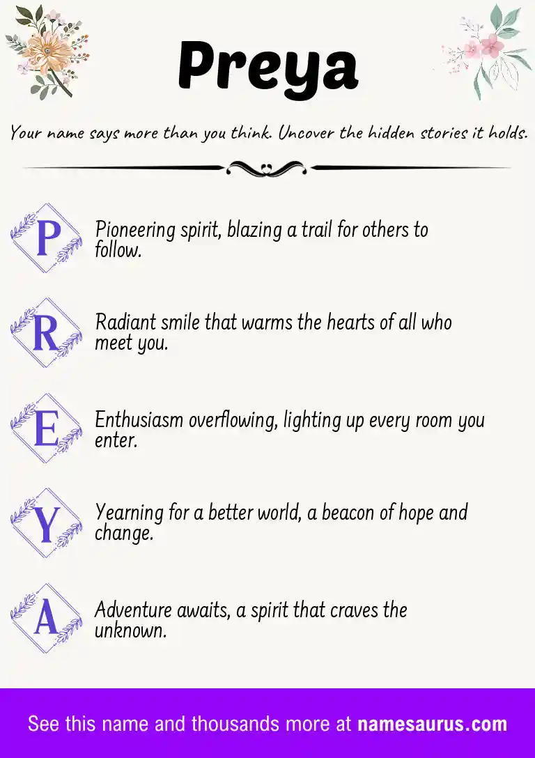 Acrostic poem about Preya.