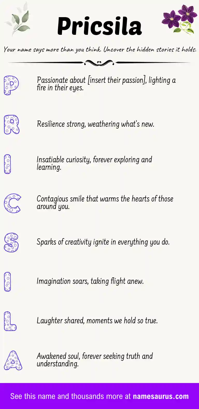 Acrostic poem about Pricsila.