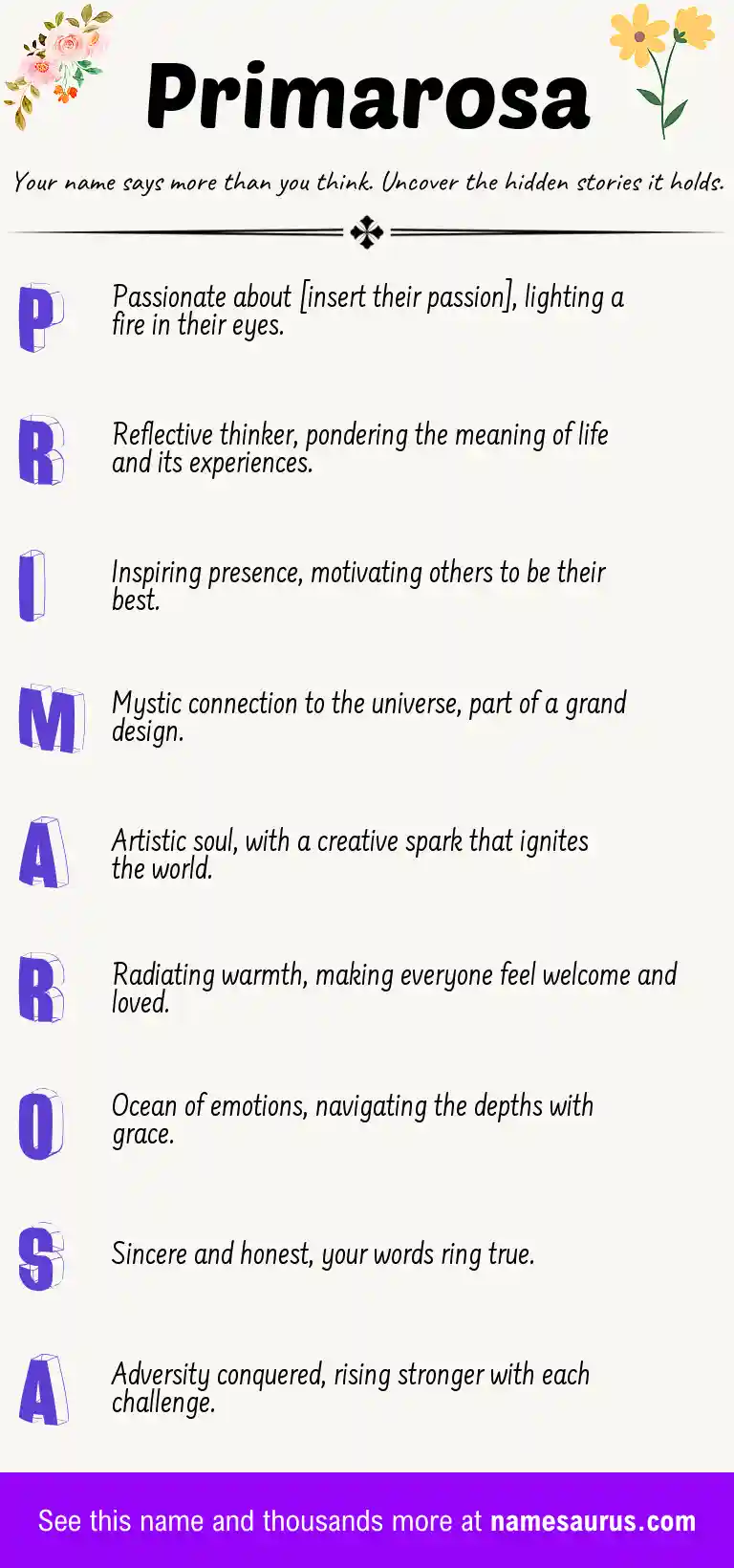 Acrostic poem about Primarosa.