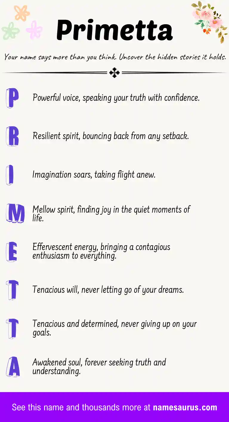 Acrostic poem about Primetta.
