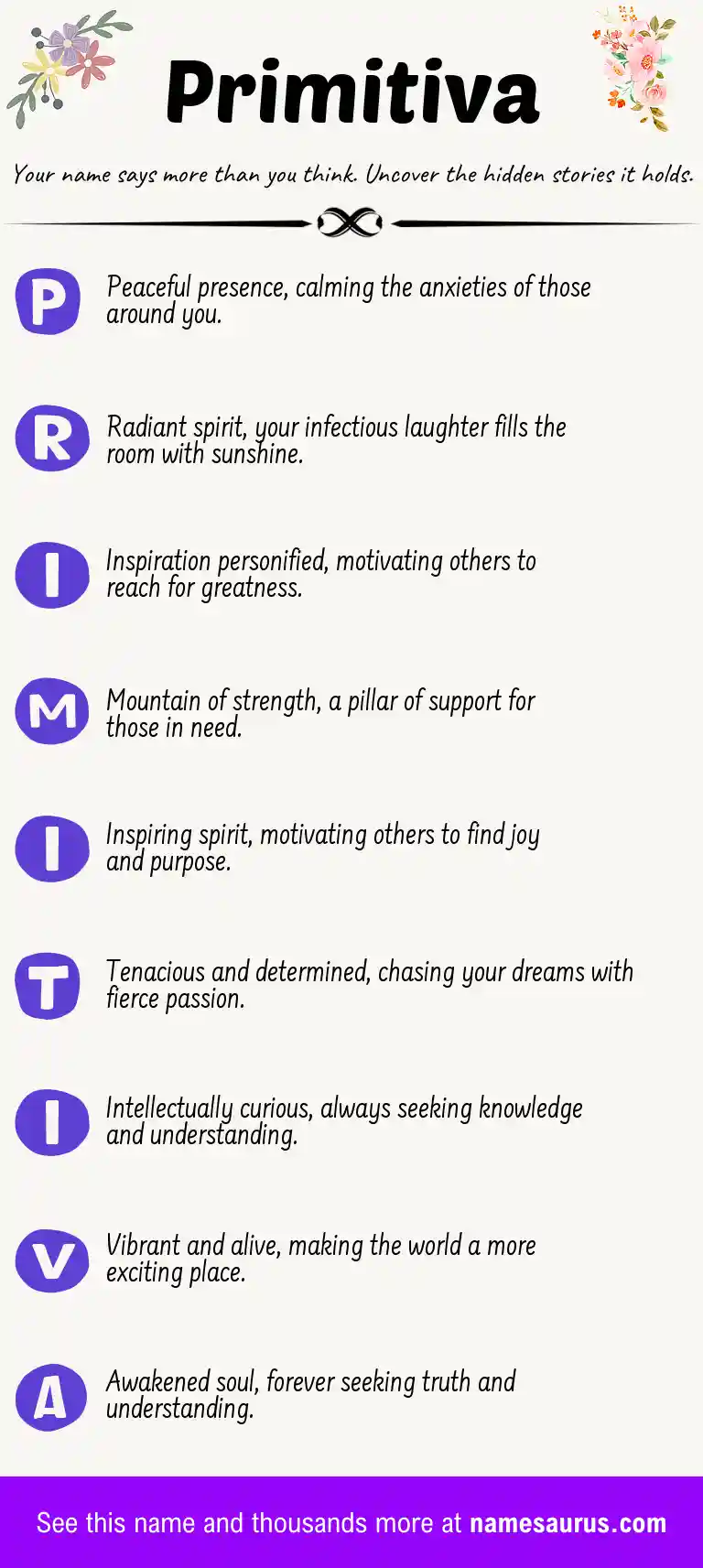 Acrostic poem about Primitiva.