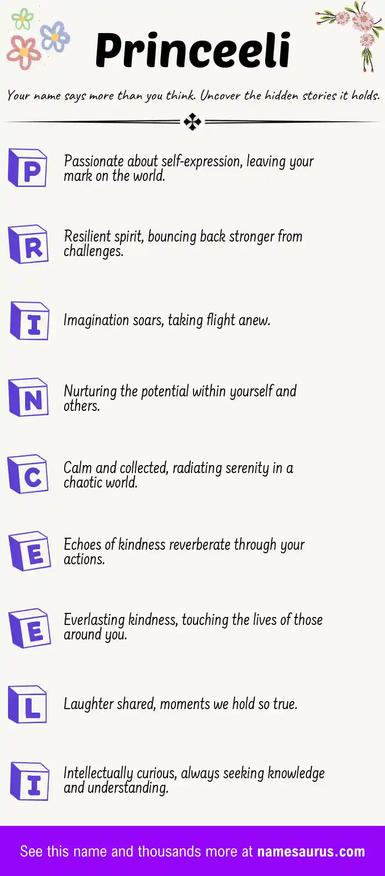 Acrostic poem about Princeeli.