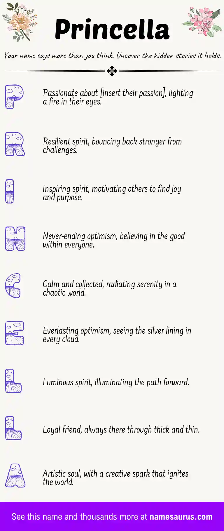 Acrostic poem about Princella.