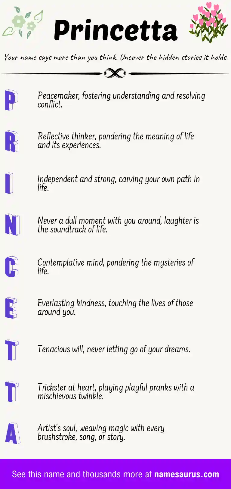 Acrostic poem about Princetta.