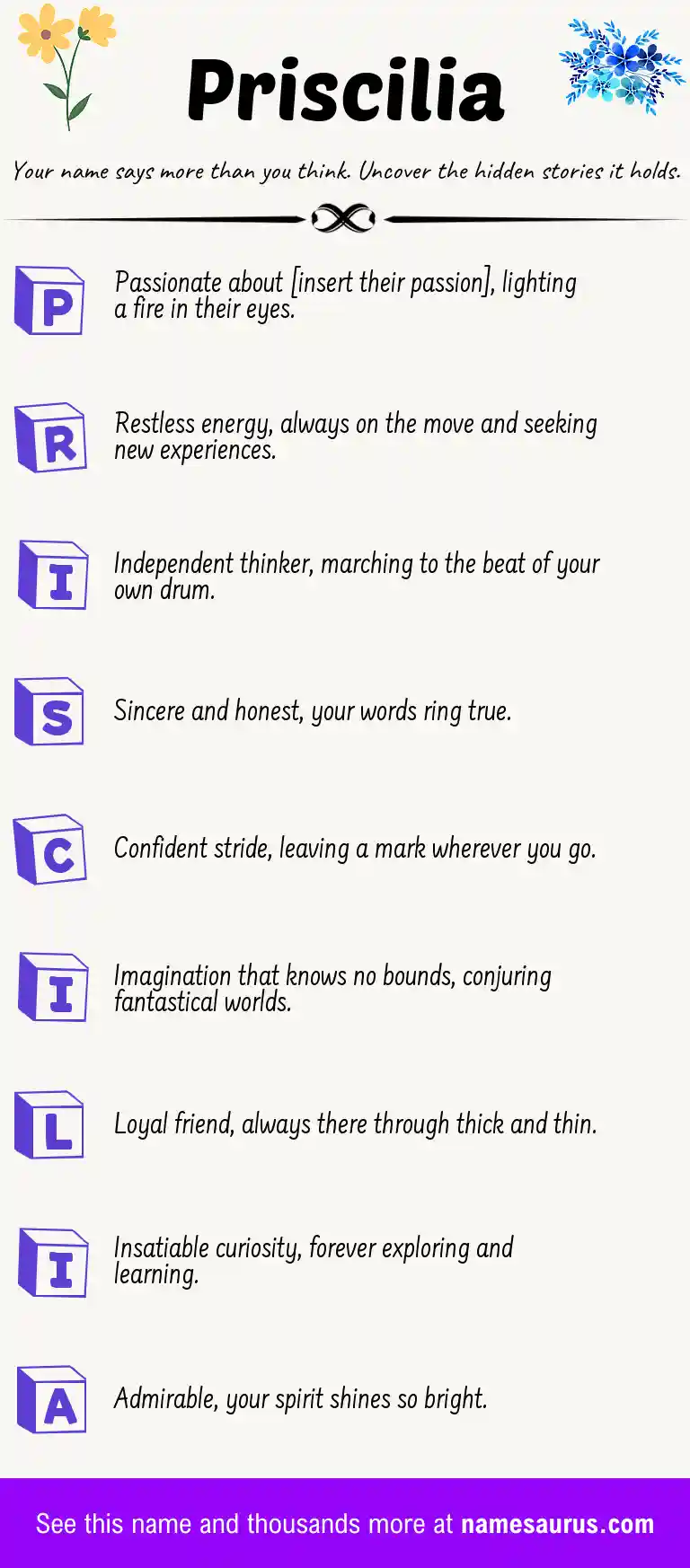 Acrostic poem about Priscilia.