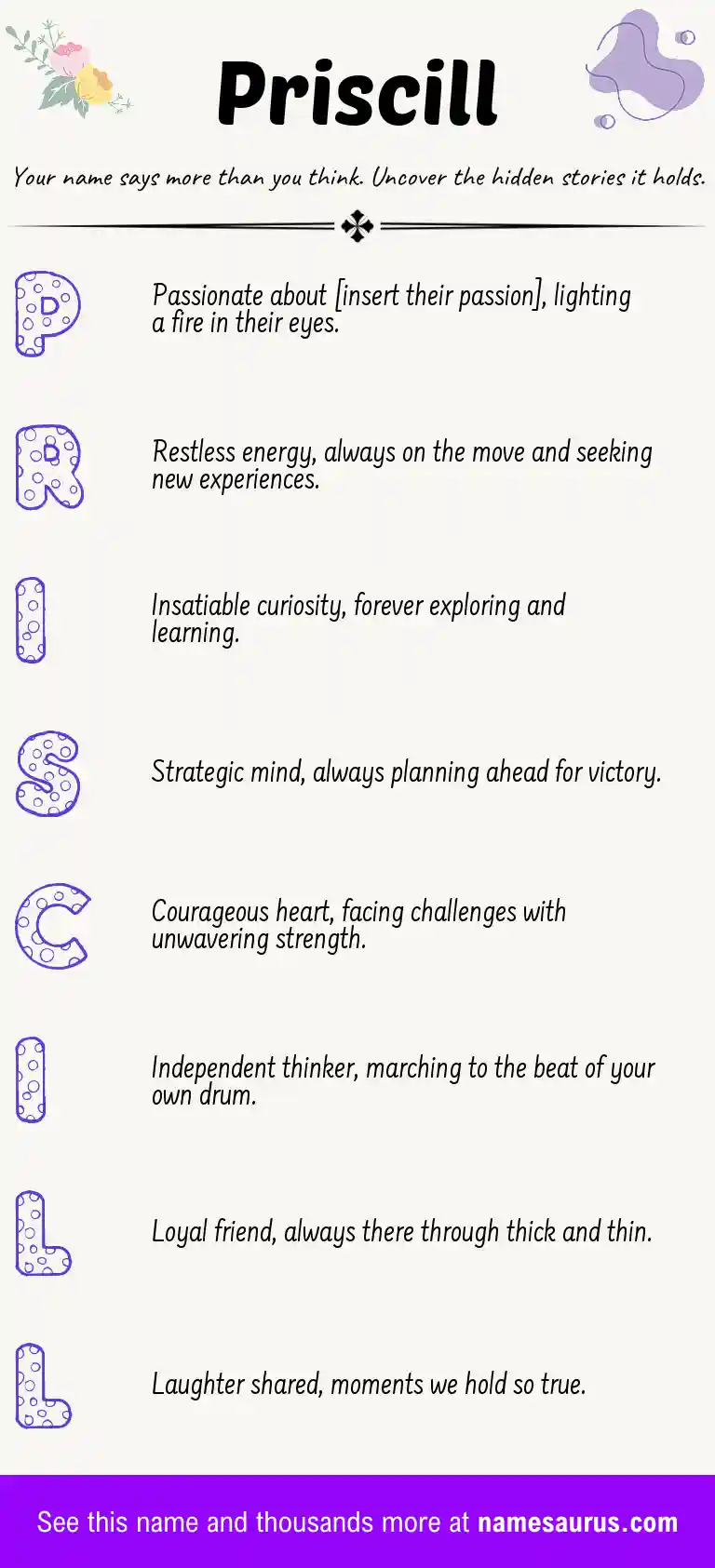Acrostic poem about Priscill.