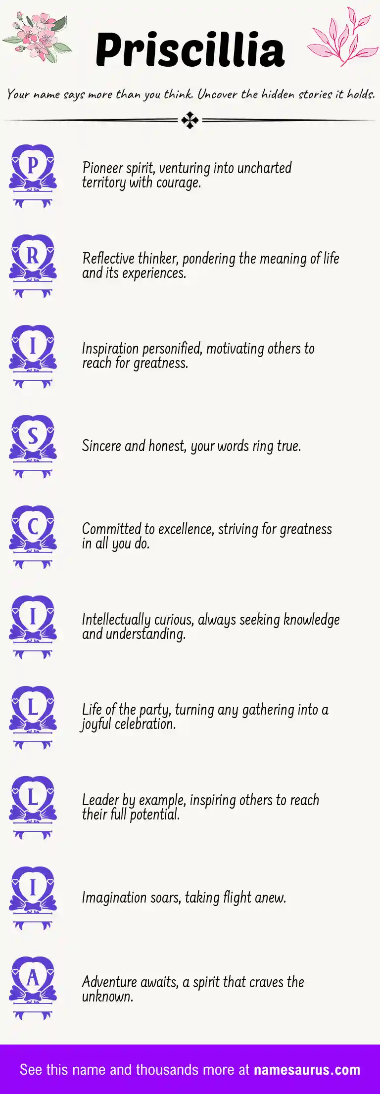 Acrostic poem about Priscillia.
