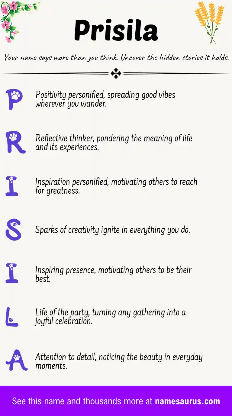 Acrostic poem about Prisila.