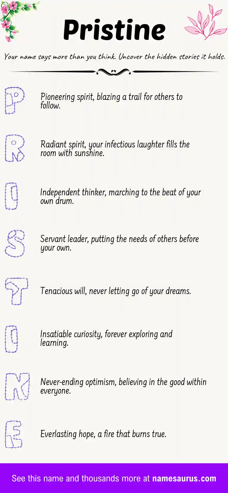 Acrostic poem about Pristine.