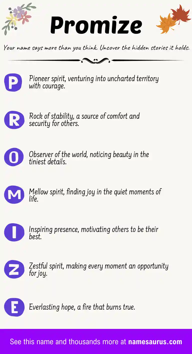 Acrostic poem about Promize.