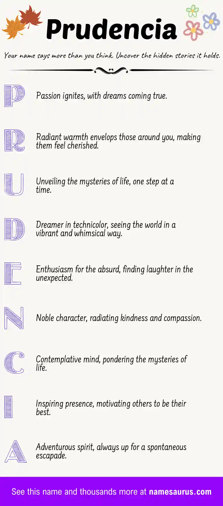 Acrostic poem about Prudencia.