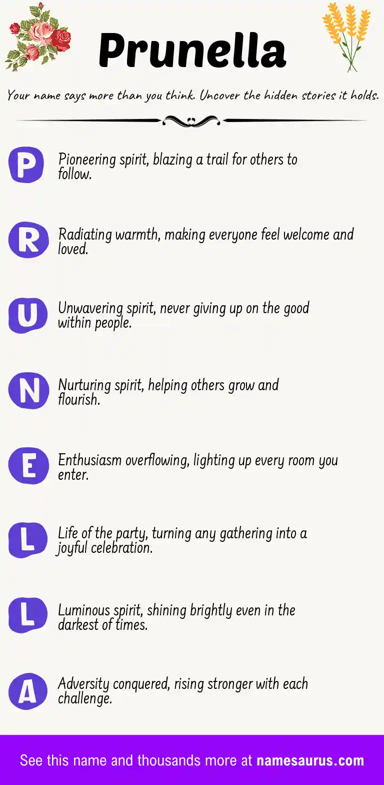Acrostic poem about Prunella.