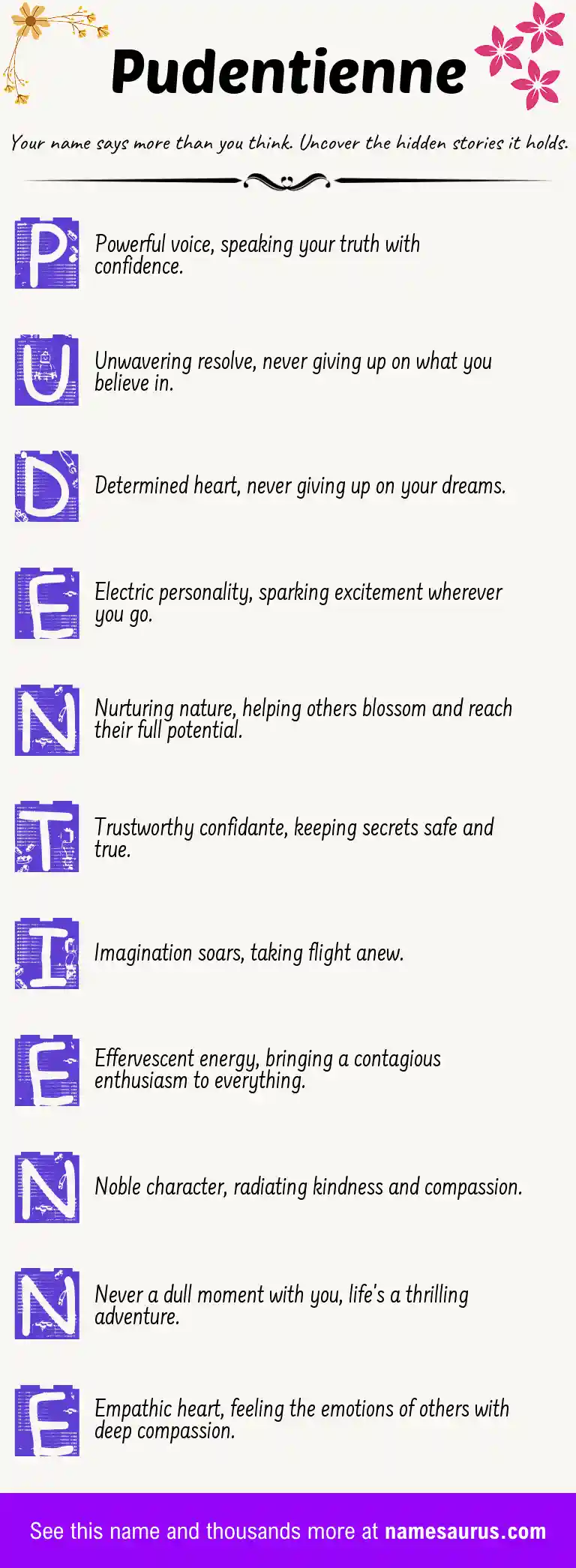 Acrostic poem about Pudentienne.