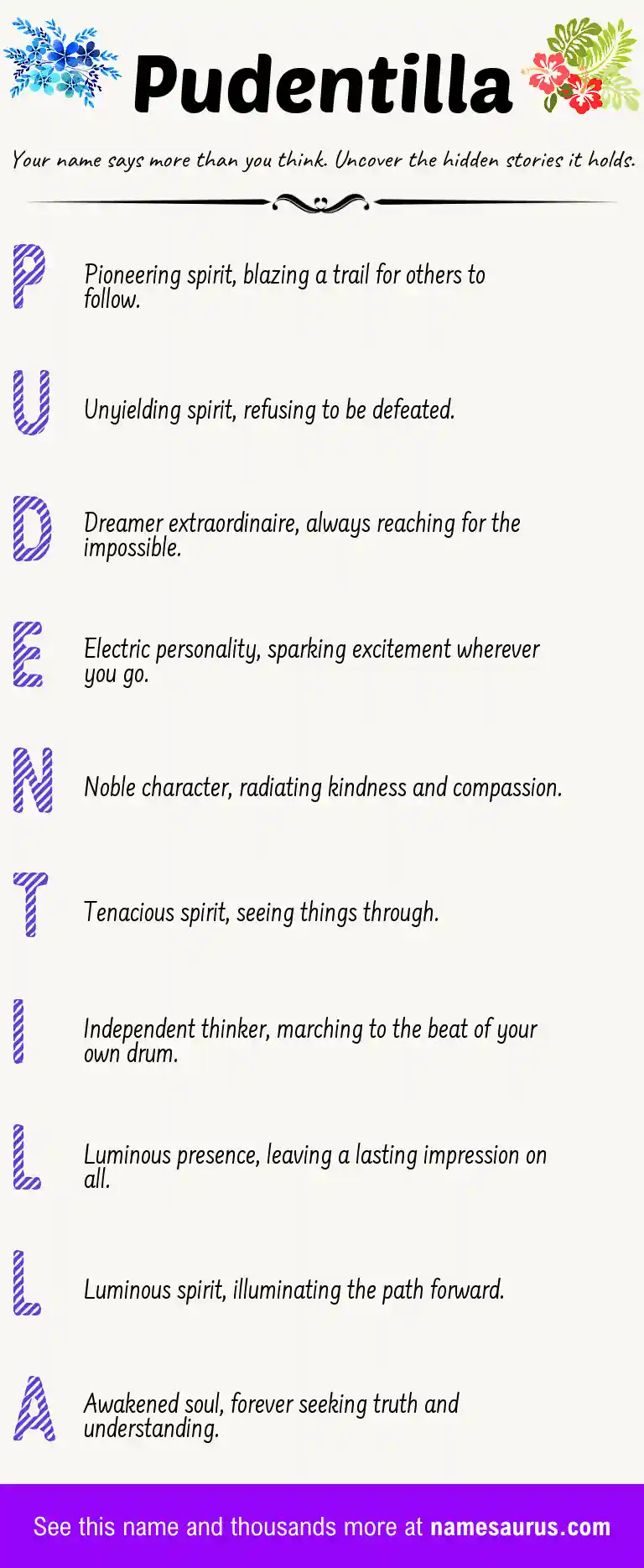 Acrostic poem about Pudentilla.