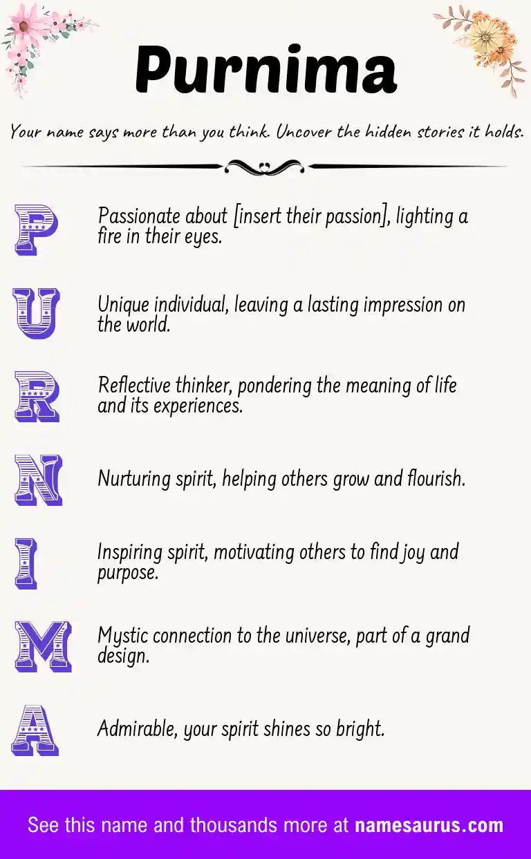 Acrostic poem about Purnima.