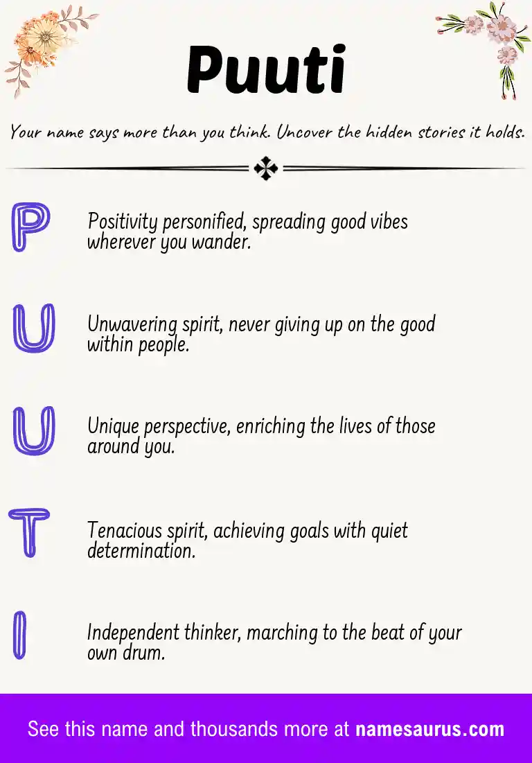 Acrostic poem about Puuti.