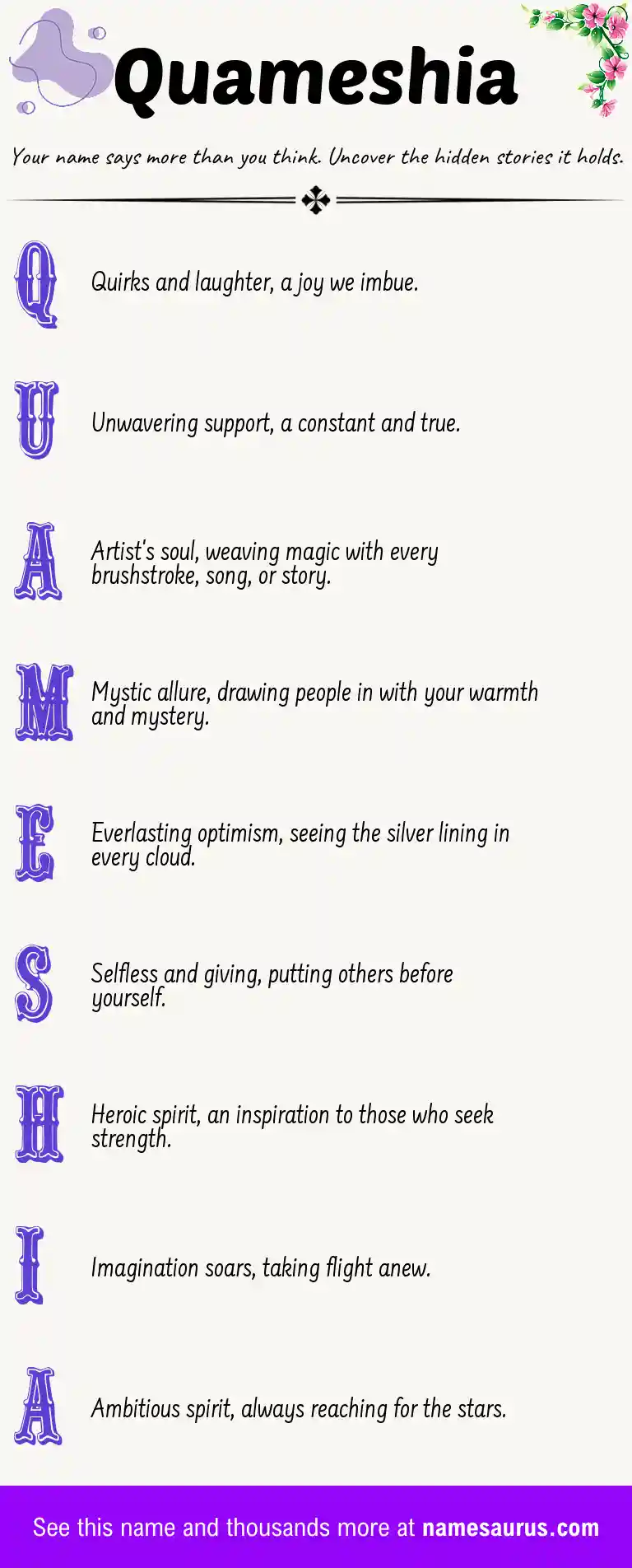 Acrostic poem about Quameshia.
