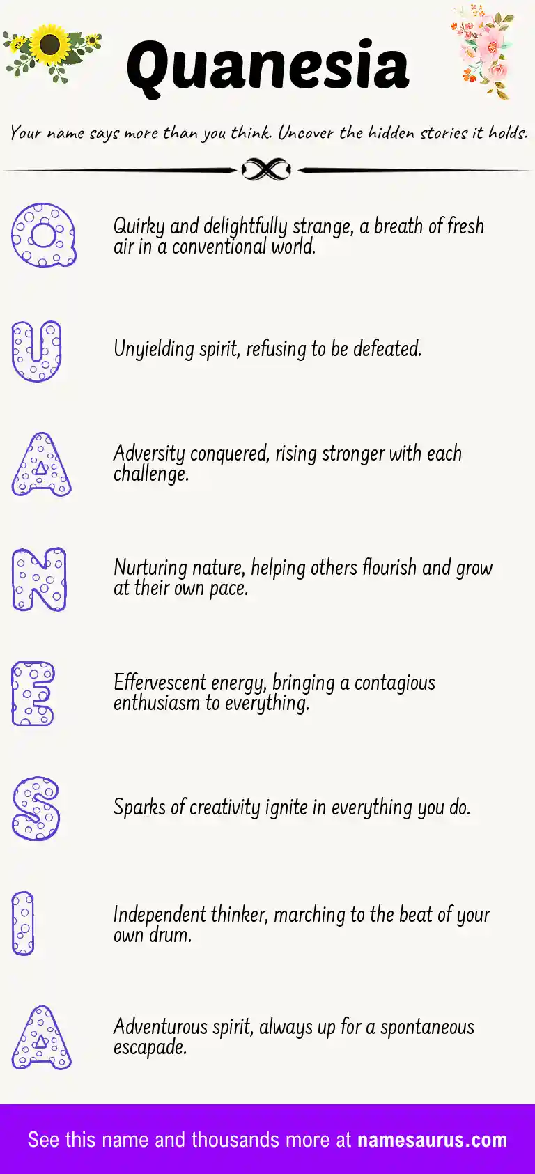 Acrostic poem about Quanesia.