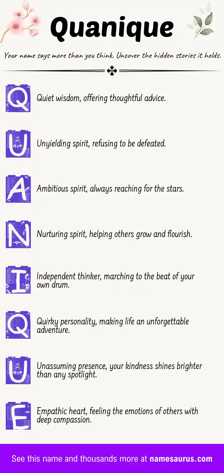 Acrostic poem about Quanique.