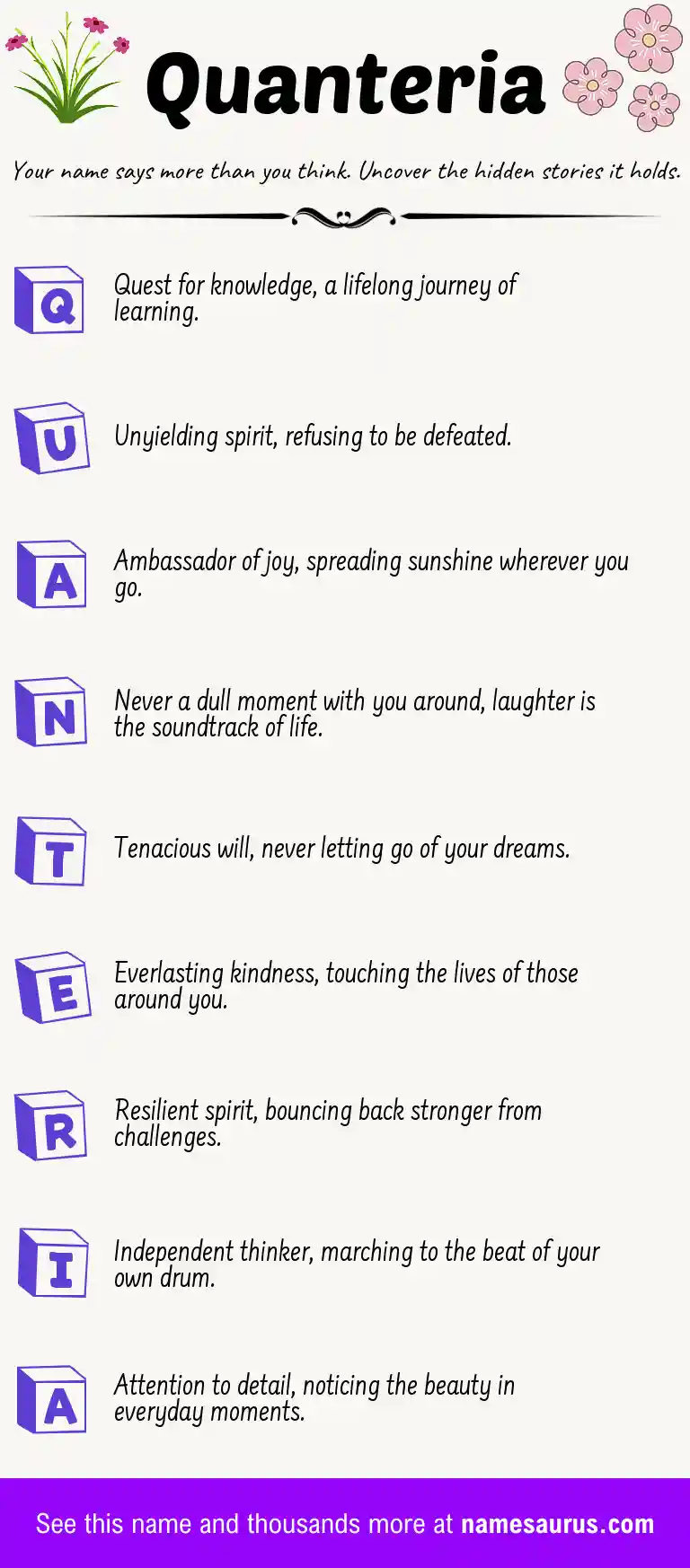 Acrostic poem about Quanteria.