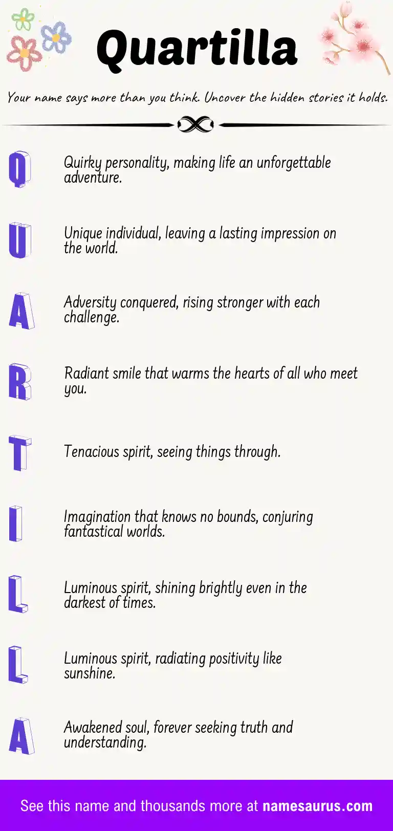 Acrostic poem about Quartilla.
