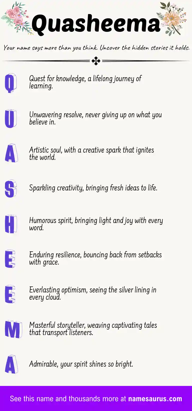 Acrostic poem about Quasheema.