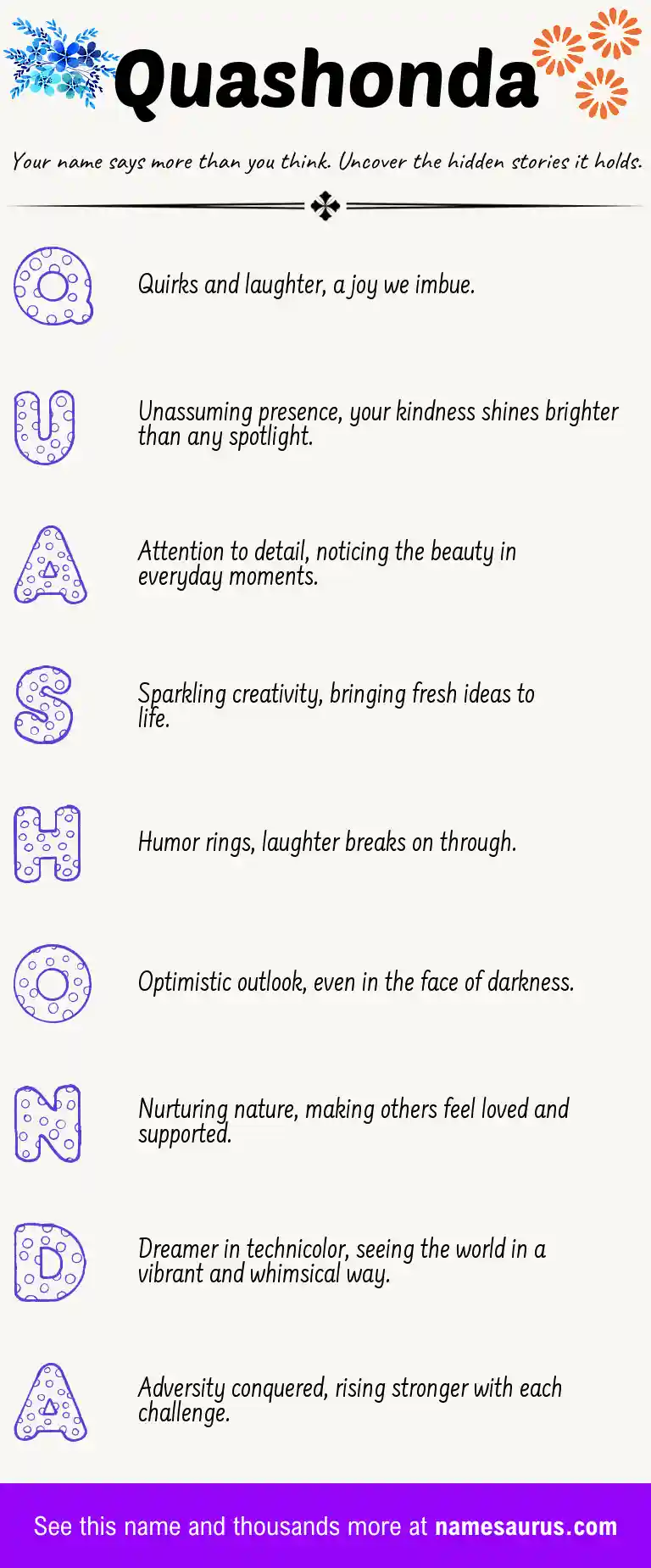 Acrostic poem about Quashonda.