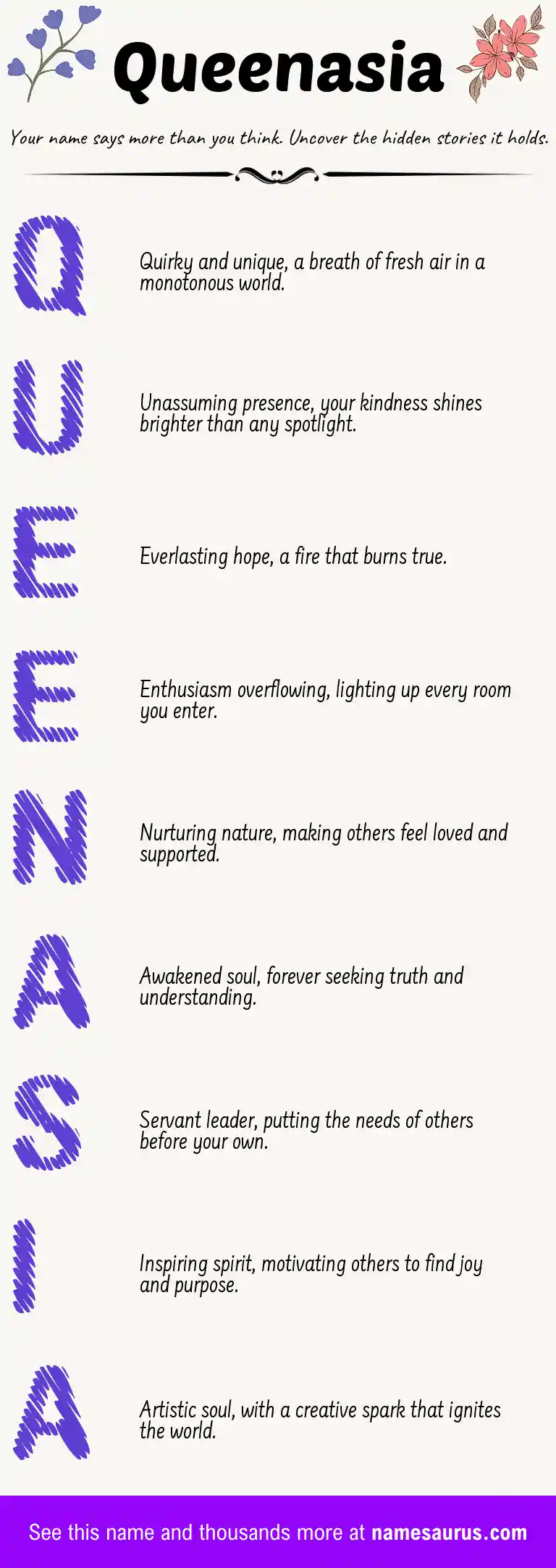 Acrostic poem about Queenasia.
