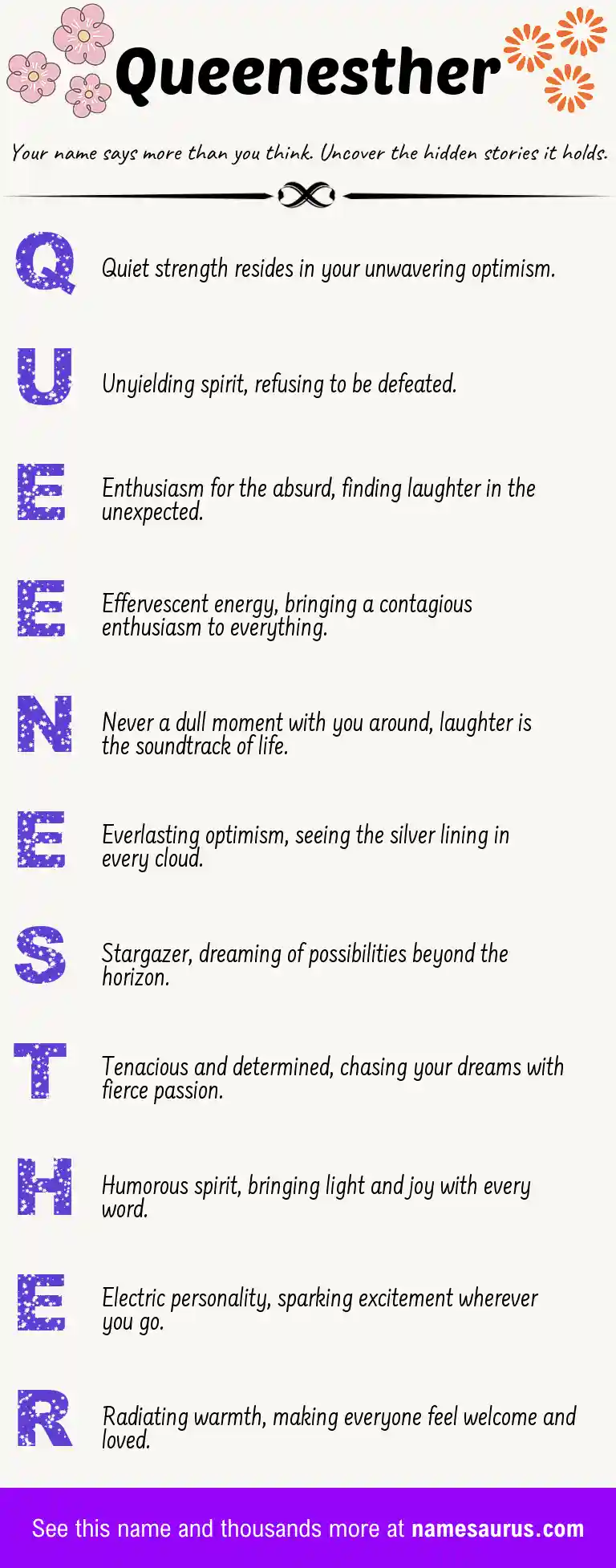 Acrostic poem about Queenesther.