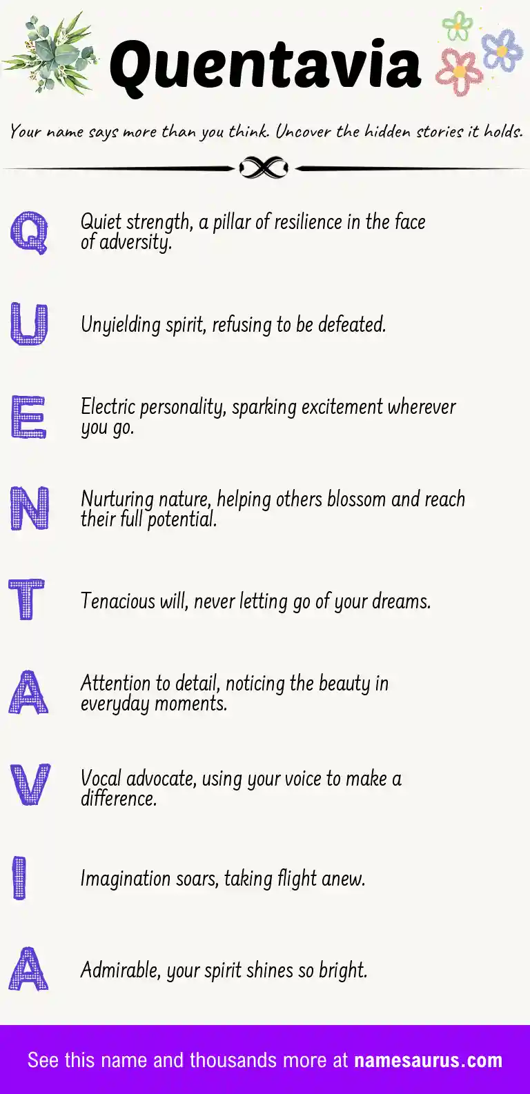 Acrostic poem about Quentavia.