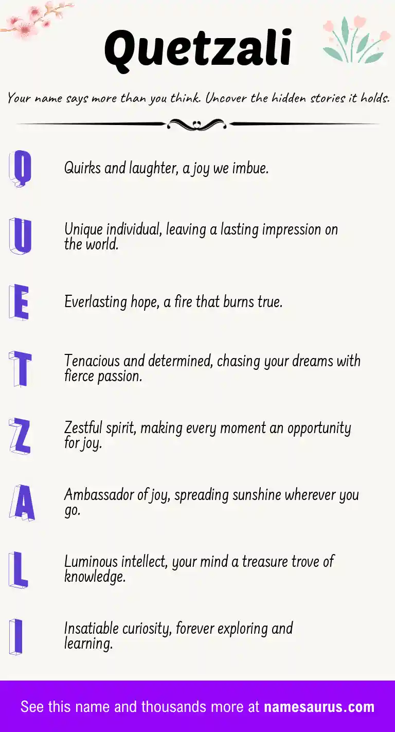 Acrostic poem about Quetzali.