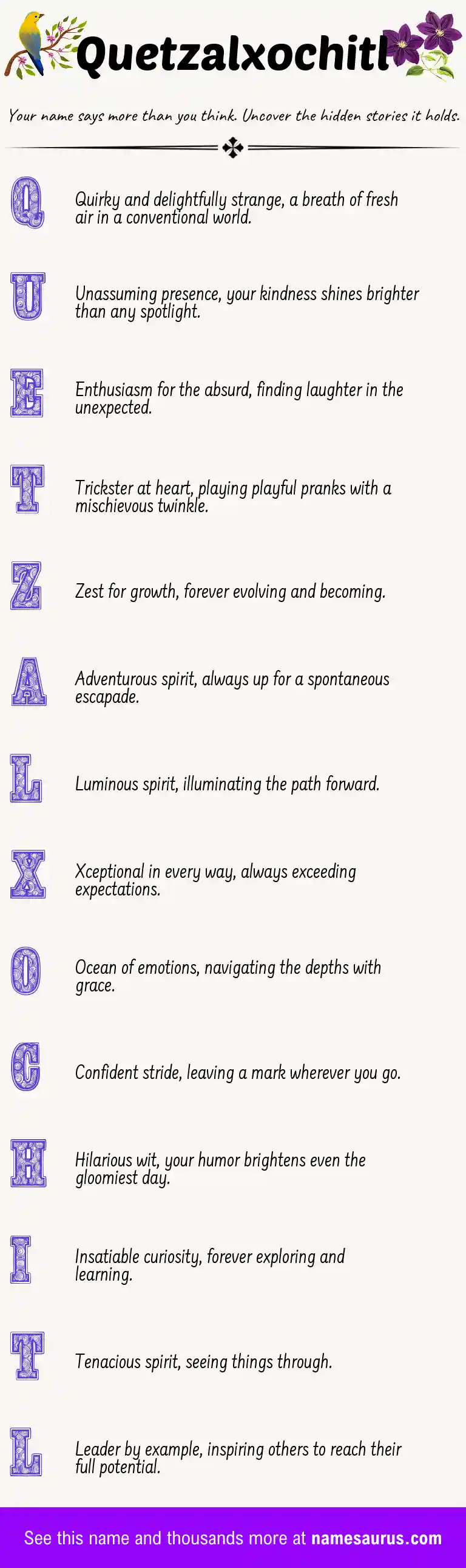 Acrostic poem about Quetzalxochitl.