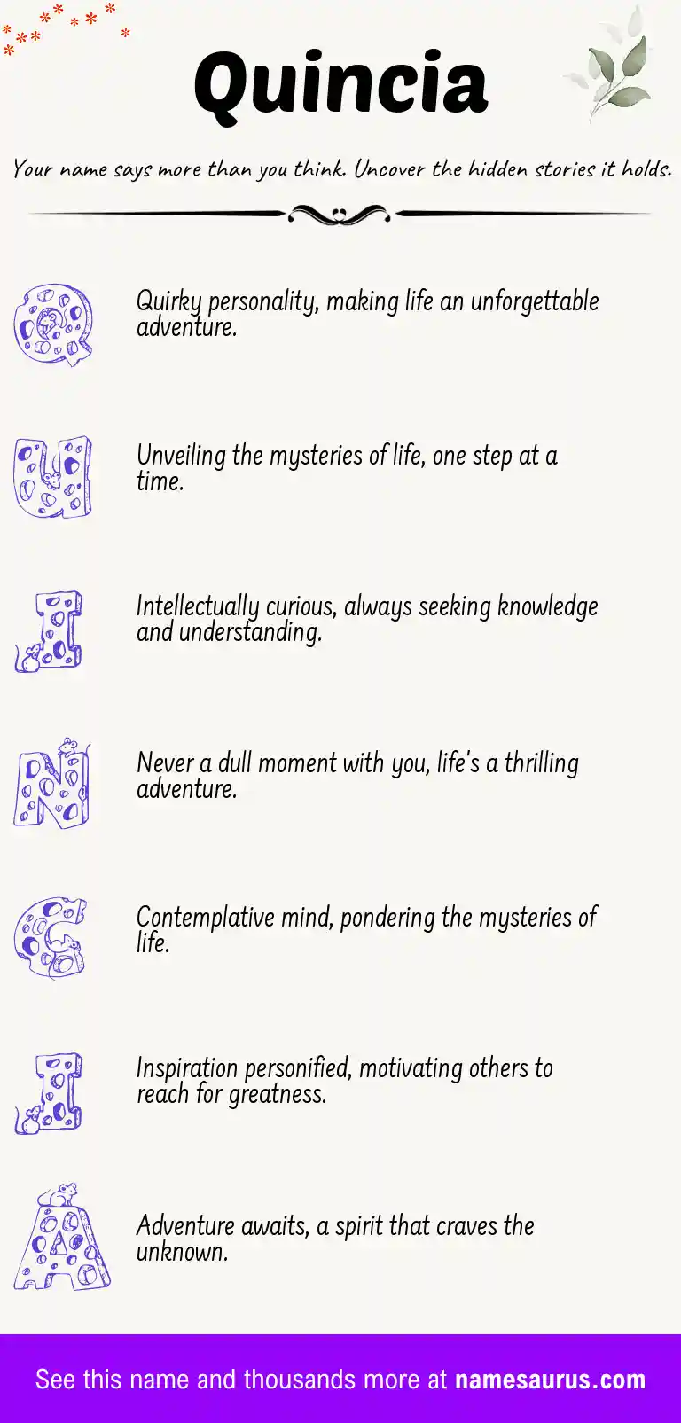 Acrostic poem about Quincia.