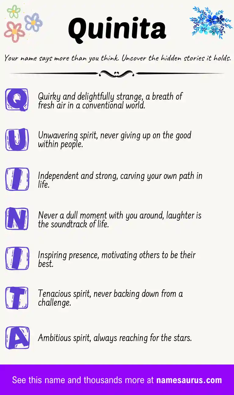 Acrostic poem about Quinita.