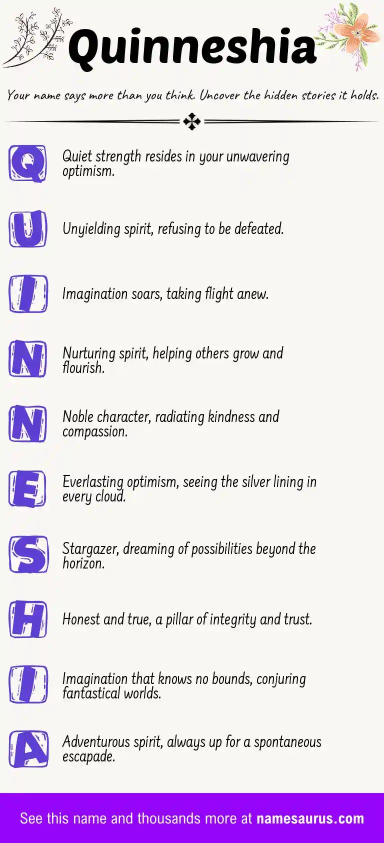 Acrostic poem about Quinneshia.