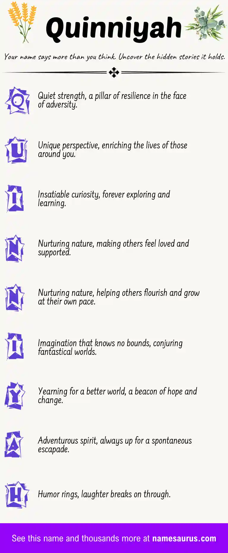 Acrostic poem about Quinniyah.