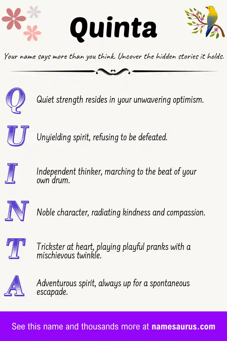 Acrostic poem about Quinta.