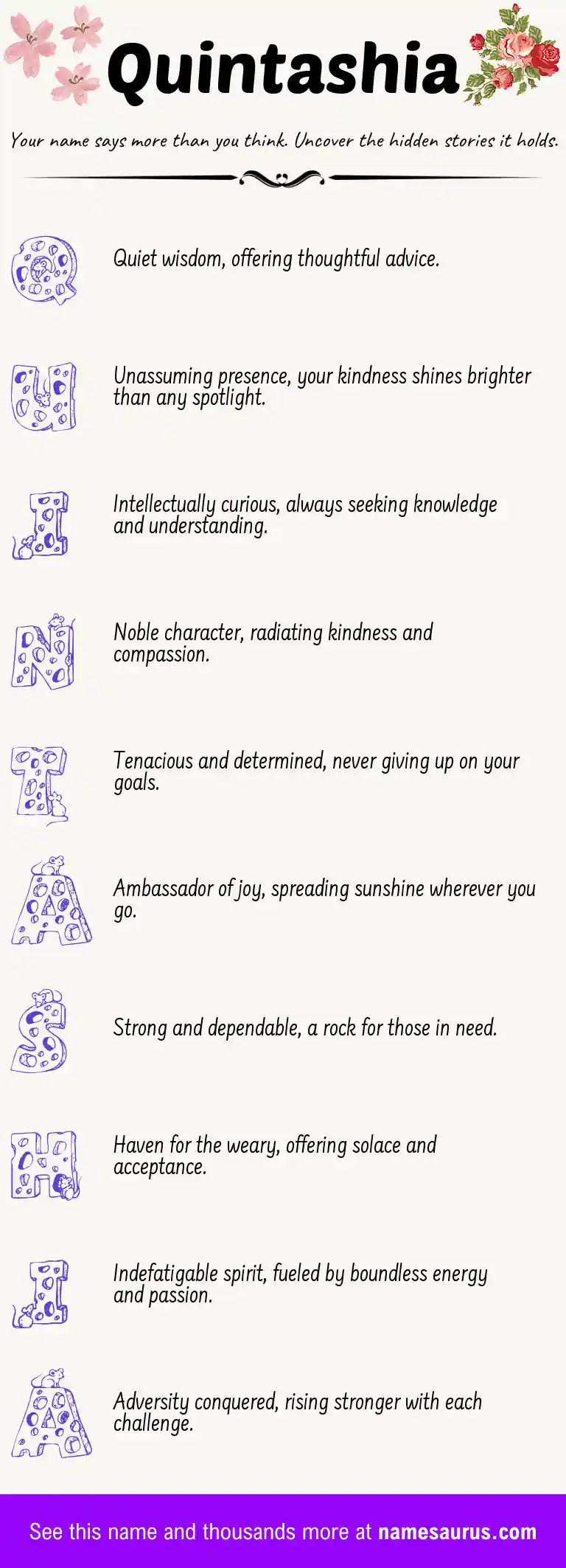 Acrostic poem about Quintashia.