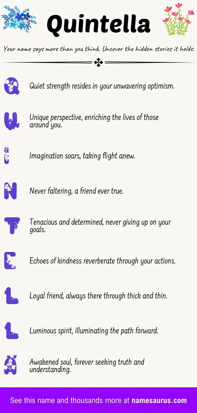 Acrostic poem about Quintella.