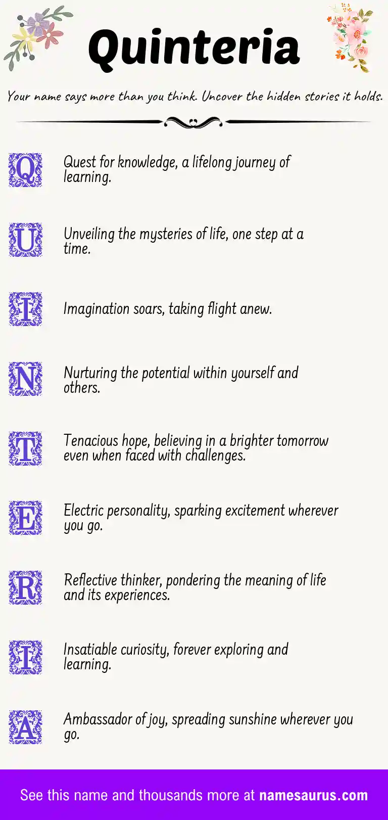 Acrostic poem about Quinteria.