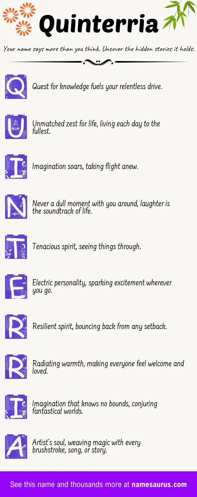 Acrostic poem about Quinterria.