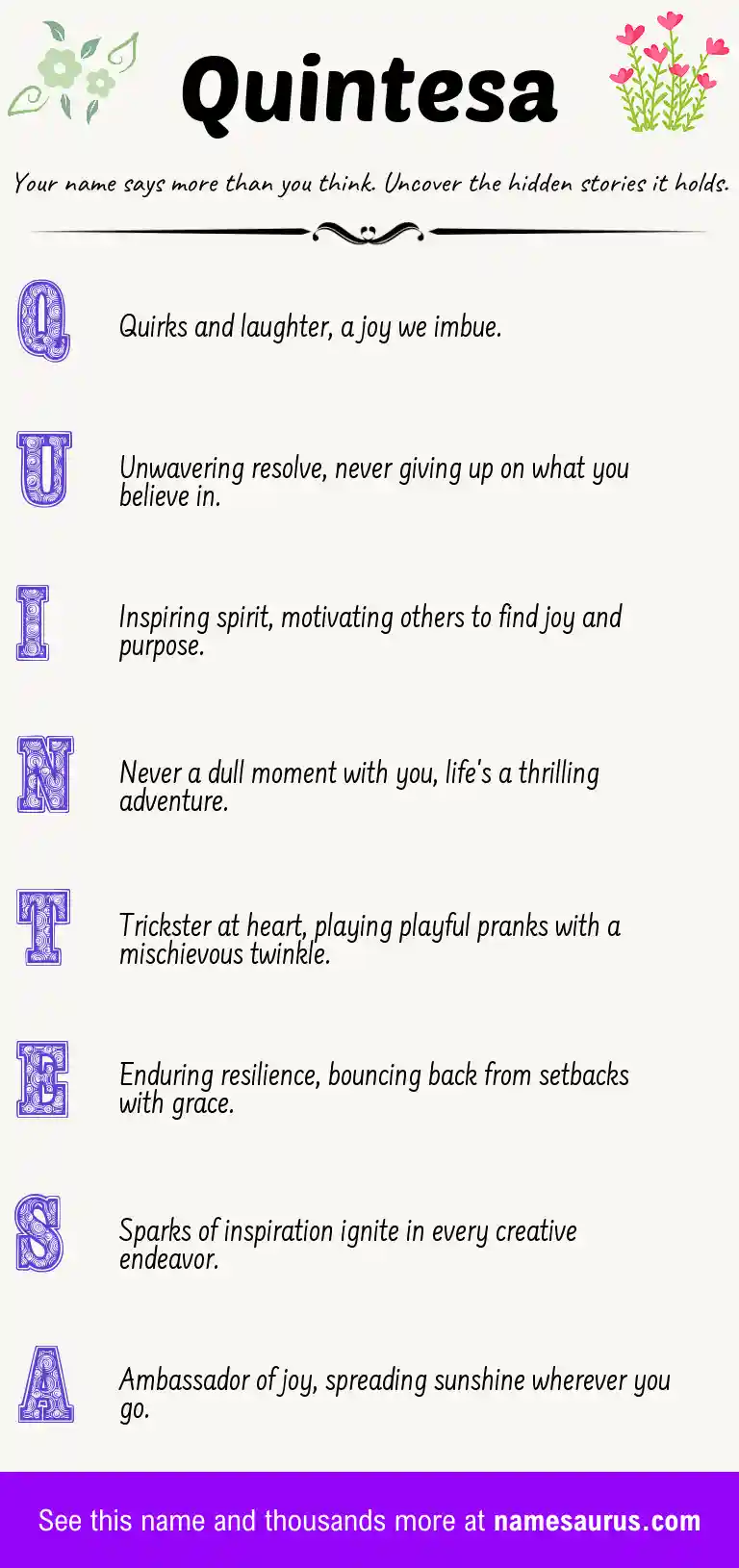Acrostic poem about Quintesa.